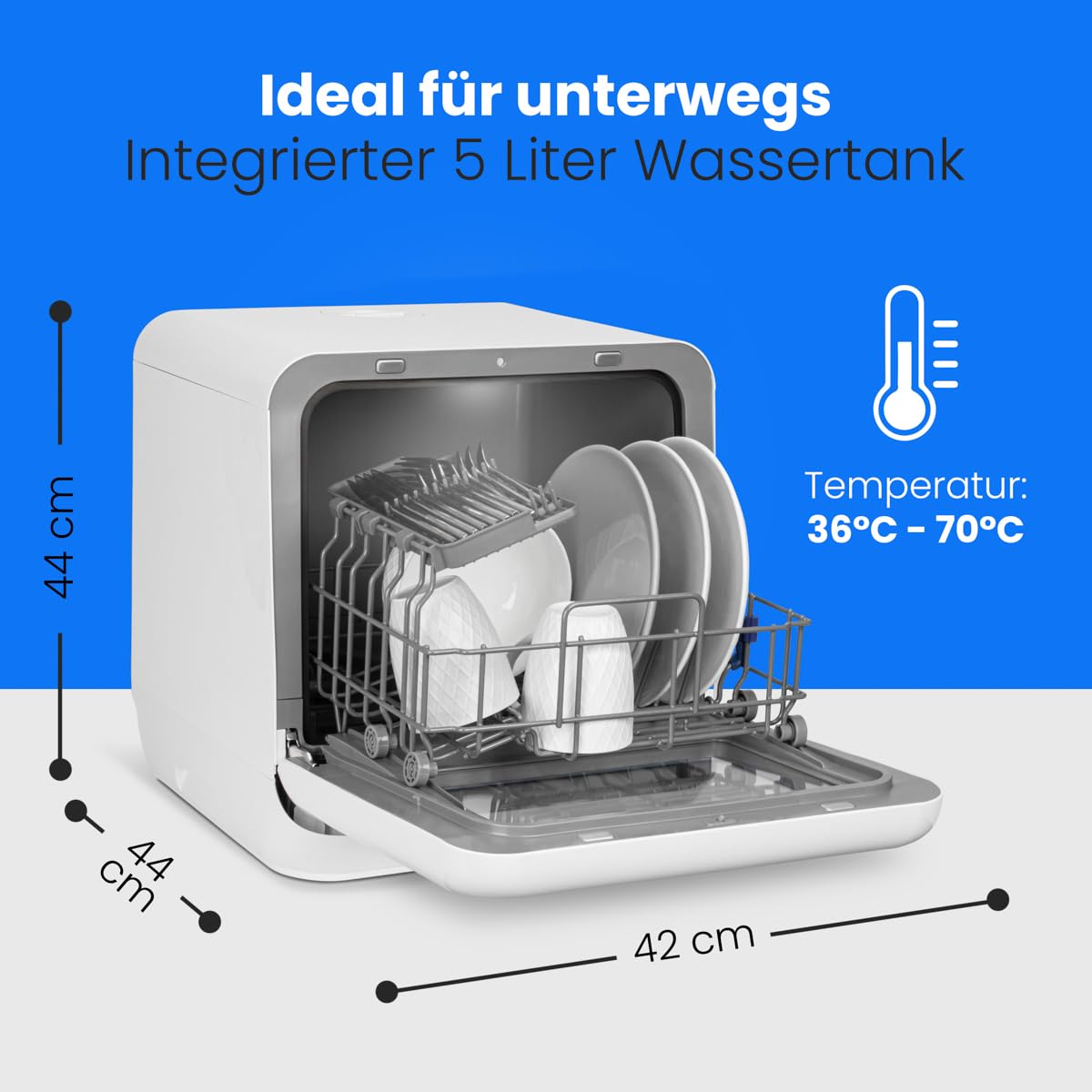 Bomann TSG 5704 Tischgeschirrspüler Mini Geschirrspüler 42cm 6 Programme 36-70°C leise Camping Spülmaschine