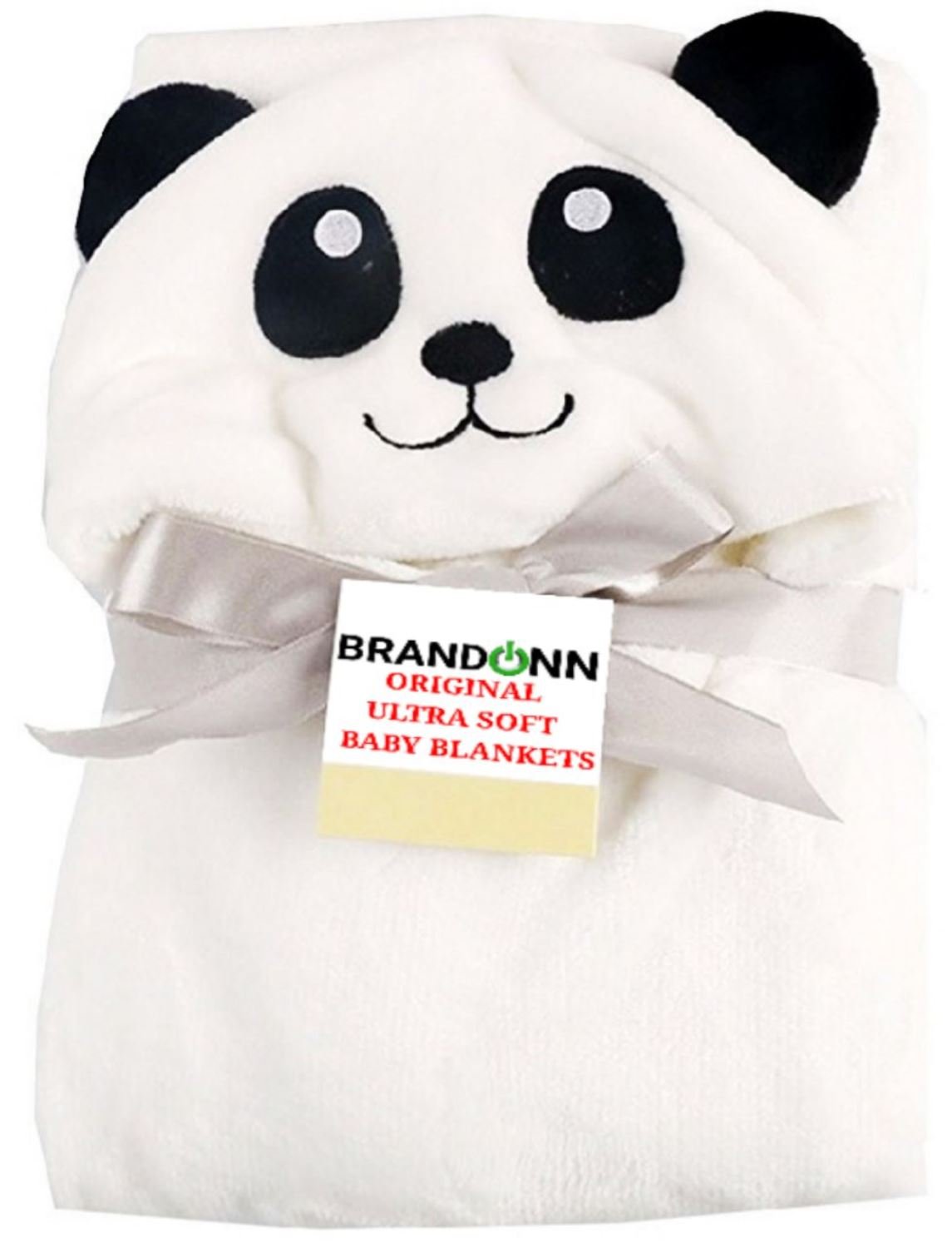 BRANDONN All in 1 Ultrasoft Luxury Panda Hooded Funny Caps Wrapper/Bath Towel/Blanket for Babies (White)