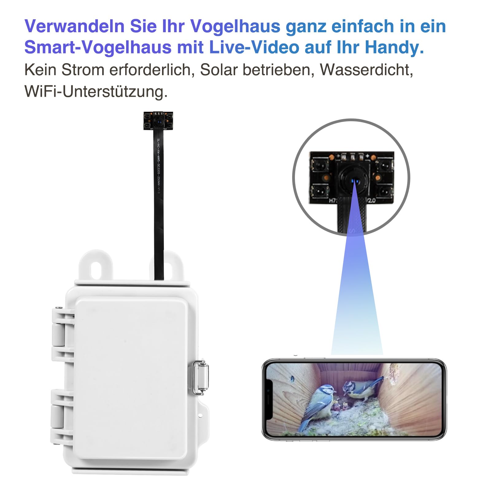WIWACAM Nistkastenkamera WLAN Kamera 16W Solar 10000mAh Akku für Nistkästen