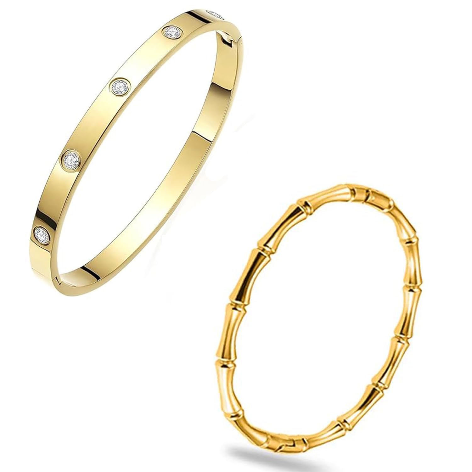Gold Plated Kada Bracelet Combo for Women and Girls | Crystal Studded Bangle & Bamboo Design Kada Set | Trendy Jewellery Wear CO1000505GLD-image-39
