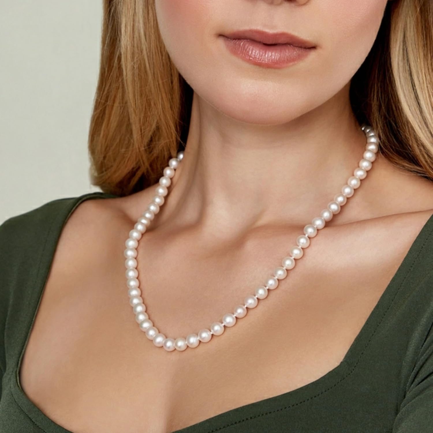 The Pearl Source 14K Gold AAAA Quality White Freshwater Cultured Pearl Necklace for Women - Pearl Gifts for Christmas, Holidays and Anniversary