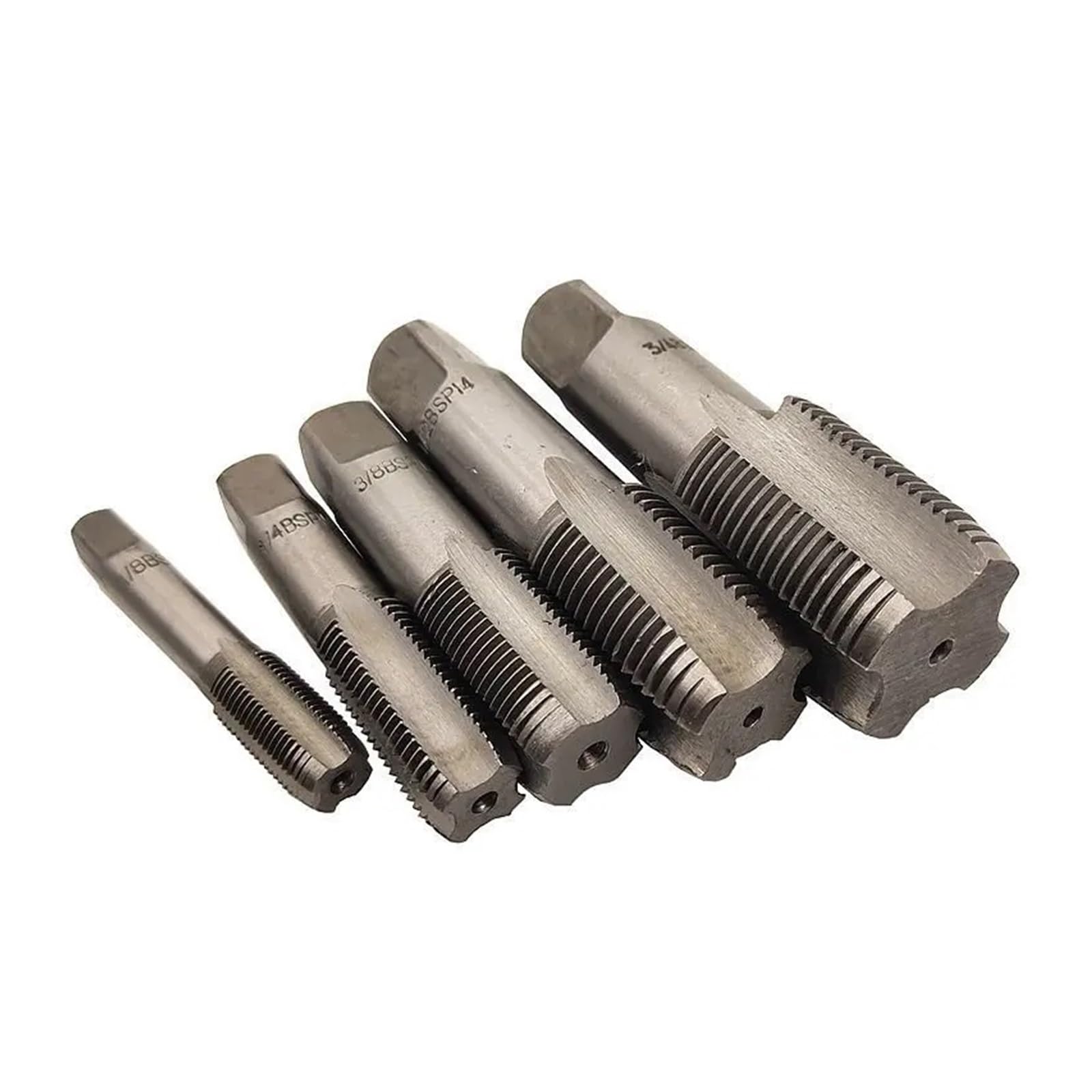 5 machos de roscar cónicos HSS para tuberías de Agua, Rosca metálica BSP de 1/8", 1/4", 3/8", 1/2" y 3/4". Kit de roscado para tuberías y grifos.