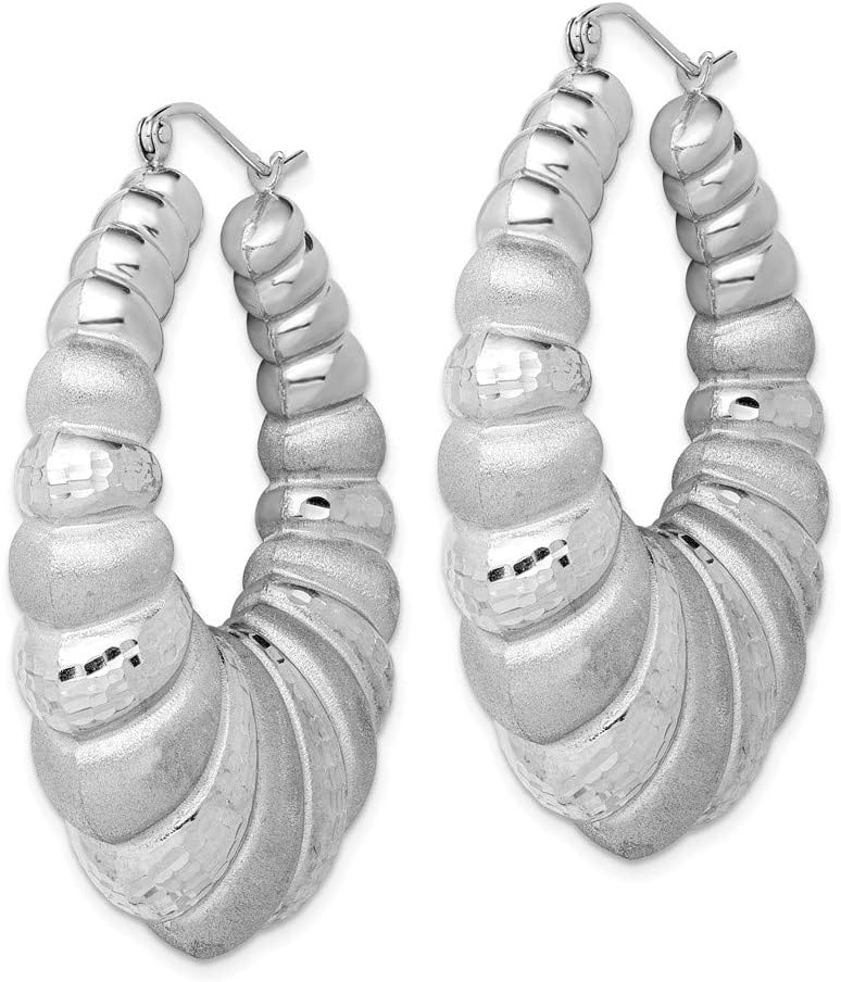 925 Sterling Silver Shrimp Hoop Puffed Shrimp Earrings - 49mm x 39mm