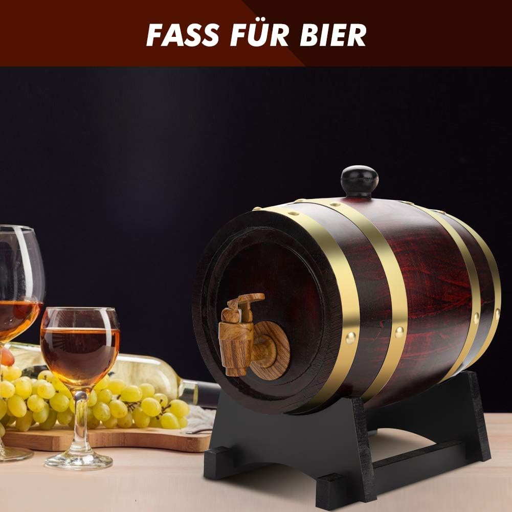 1.5L Oak, Whiskey Wood Oak Dispenser Pressure Tested for Leaks Storage for Whiskey, Brandy, Tequila, Rum Port