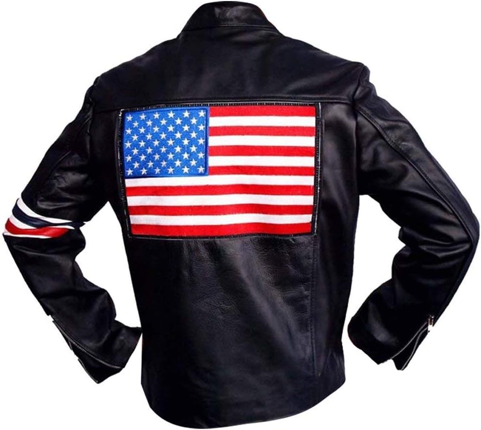 The Jasperz Easy Peter Fonda USA Flag Americn Star Rider Biker Synthetic Leather Jacket