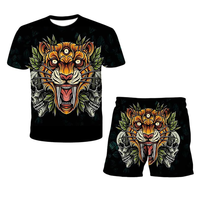 Conjunto de Camiseta y pantalón Corto con Estampado 3D de león para Hombre Chándal de Verano de Secado rápido Traje Deportivo de Gimnasia Informal