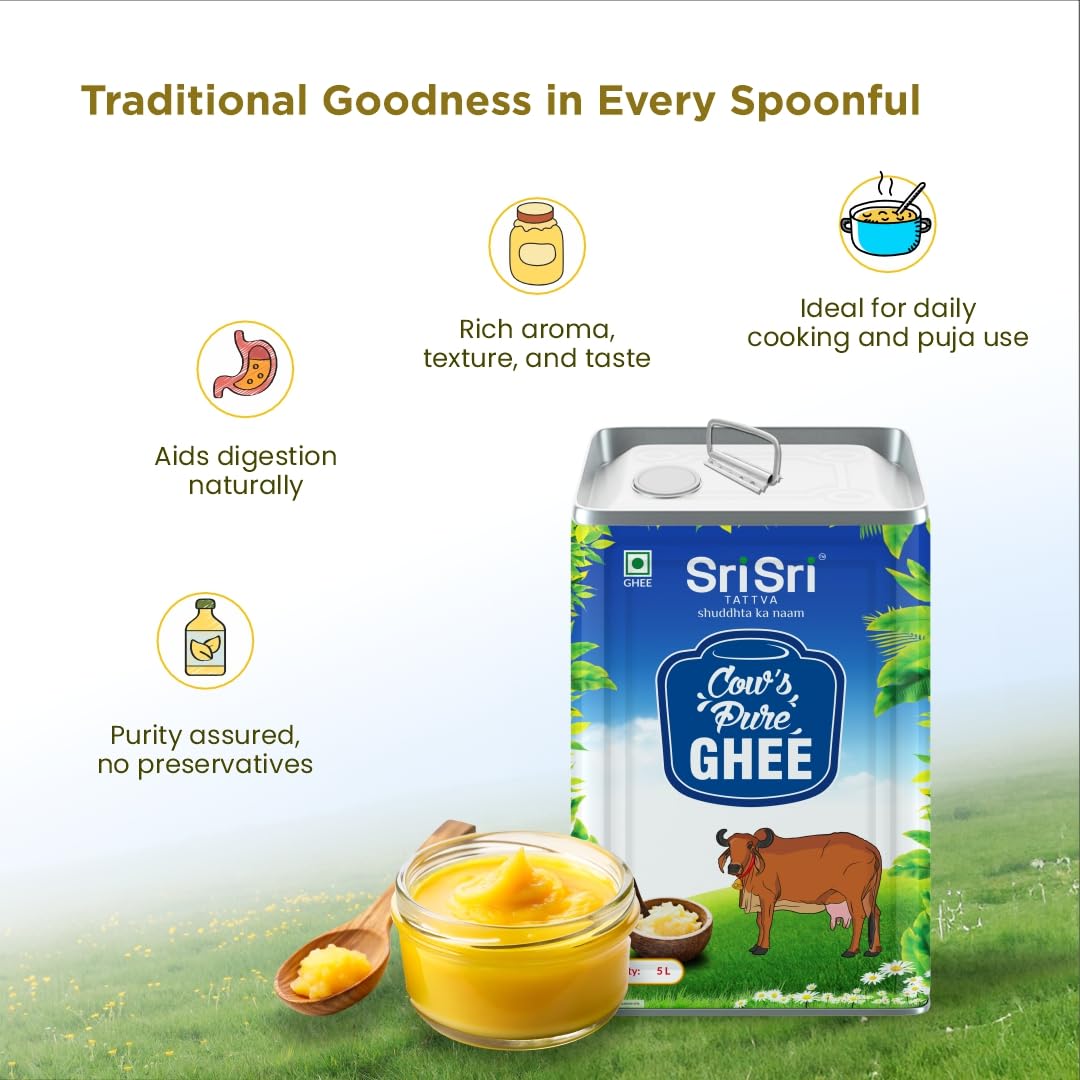 Sri Sri Tattva Cow’s Pure Ghee 5 Litre | Pure and Natural | Rich Texture and Aroma | Lab Tested | Rich in Good Fats and Antioxidants 3