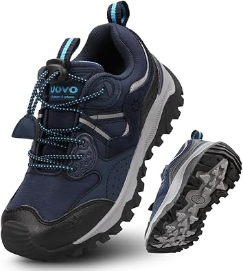 UOVO Girls Boys Hiking Shoes Boys Girls Waterproof Sneakers Kids Running Tennis Outdoor Shoes Non-Slip Lightweight Navy Blue-Nine 6 Big Kid