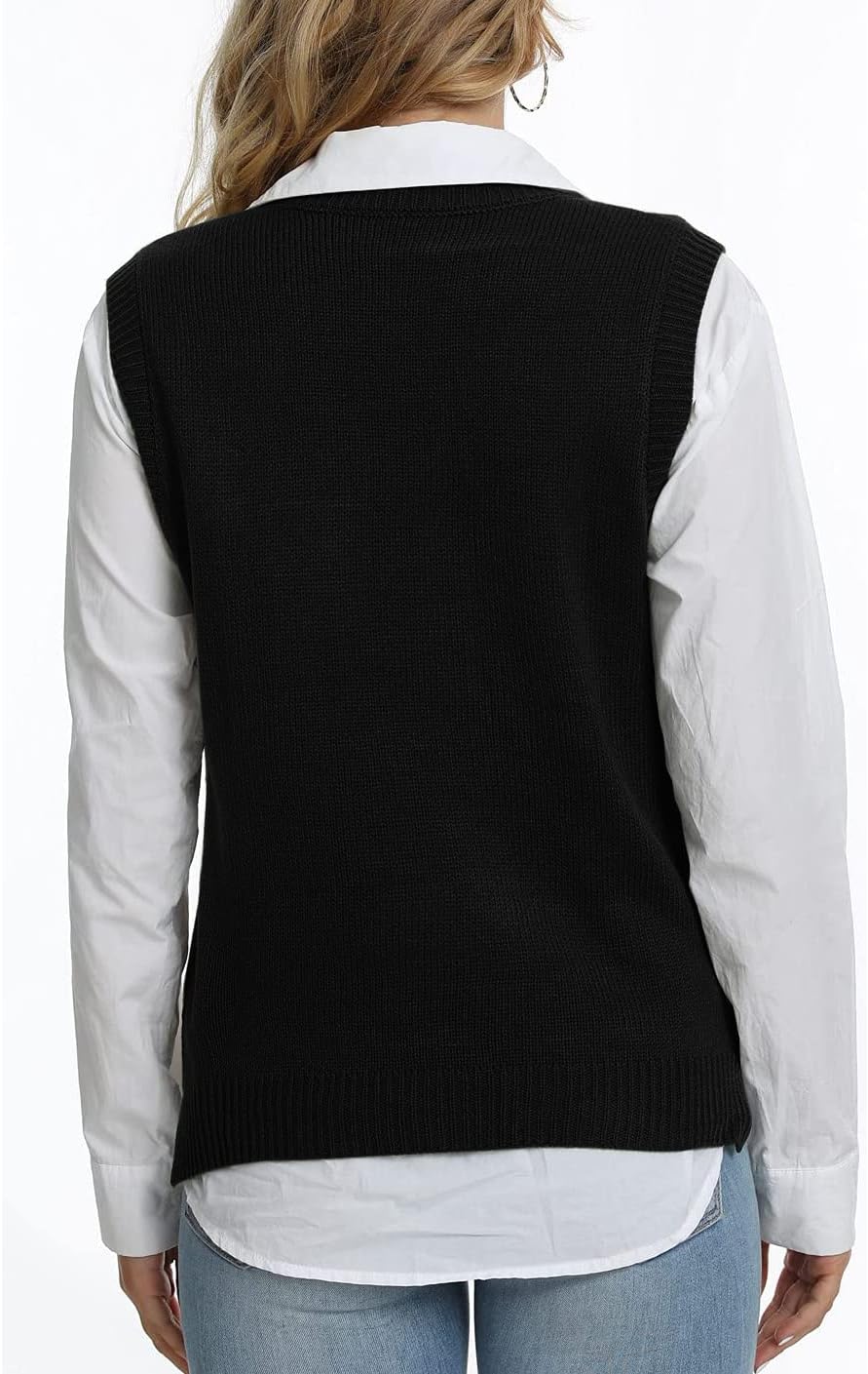 Lailezou Women's V Neck Knit Sweater Vest Argyle Plaid Preppy Style Sleeveless Crop Knitwear Tank - Image 3