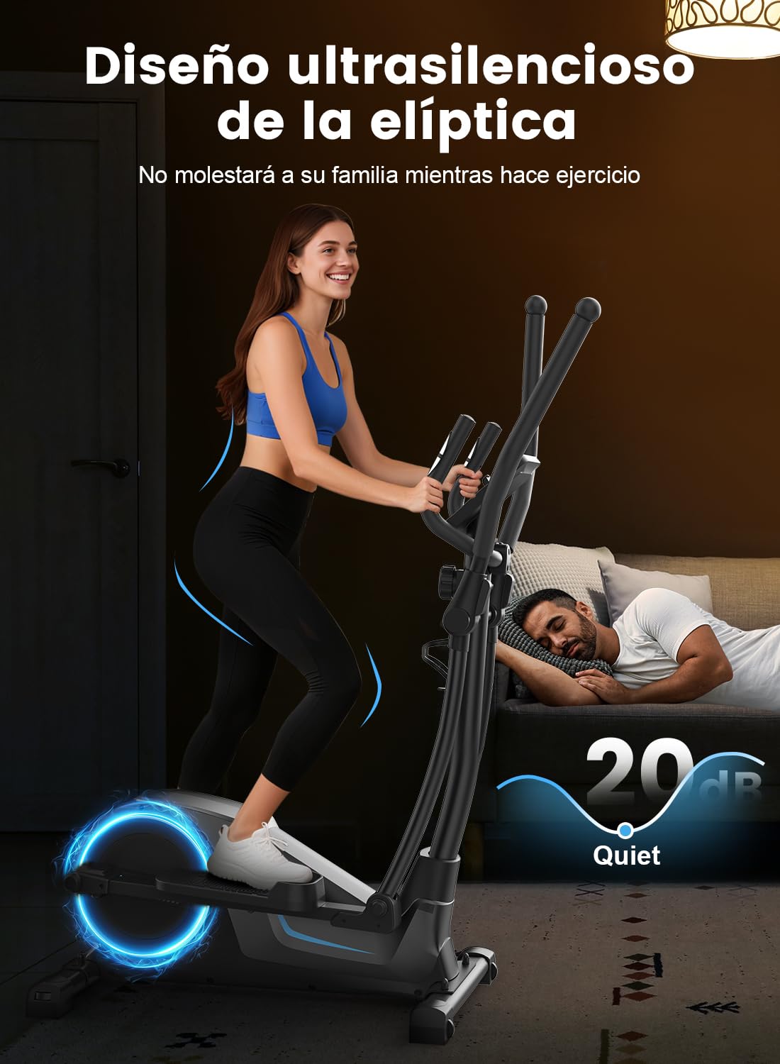 Elíptica para Casa, Bicicleta Elíptica Magnética Ultrasilenciosa con 16 Niveles de Resistencia, Volante de Inercia de 8 kg, Zancada de 42 cm, Monitor LCD, Portabotellas, Carga Máx 150 kg