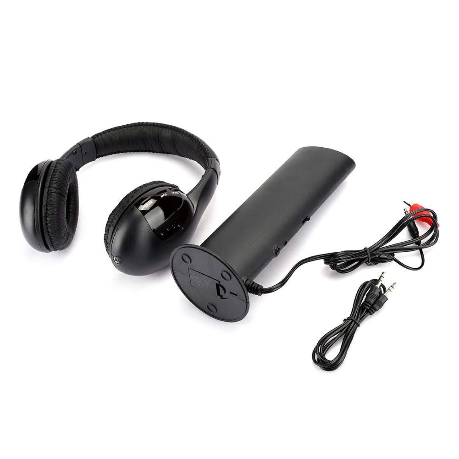 ASHATA Auriculares Inalámbricos para Ver TV con Base Cargadora Transmisora, Auriculares FM Estéreo 3,5 mm para Colocar sobre la Oreja con Micrófono, Rango 30M, para TV, PC, DVD, VCD, MP3, etc.