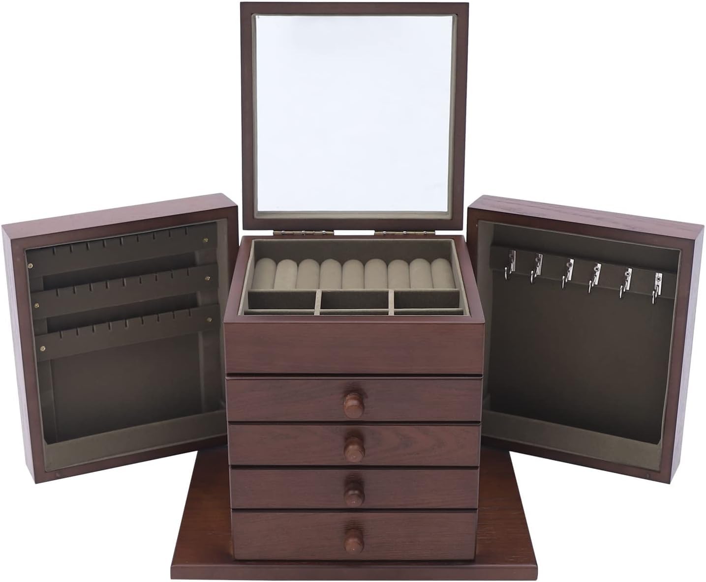 Boîte de rangement sculptée en bois massif pour bijoux et montres précieux