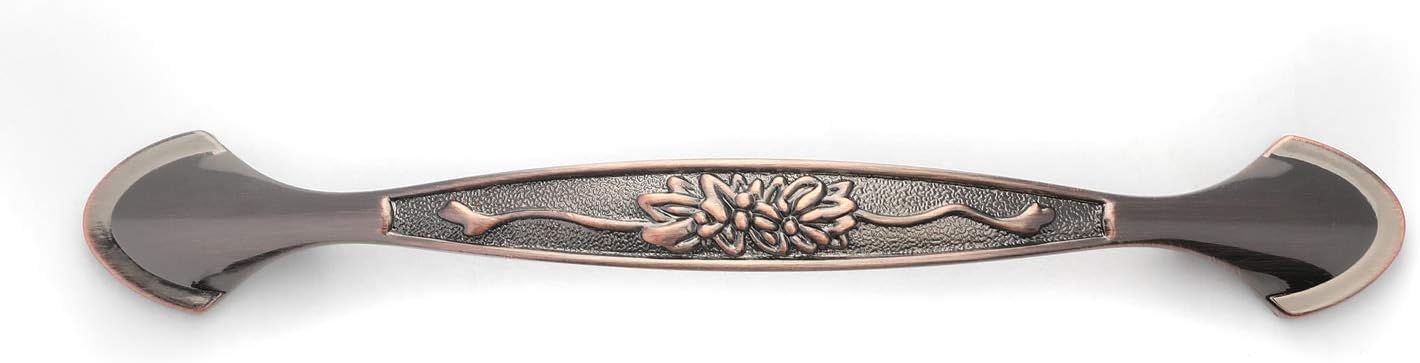Solid Oil Rubbed Bronze Cabinet Hardware Handle Pull Antique Copper Flower Dresser Wardrobe Pull - 5.04" (128mm) Hole Centers, 5 Pack, Red Bronze