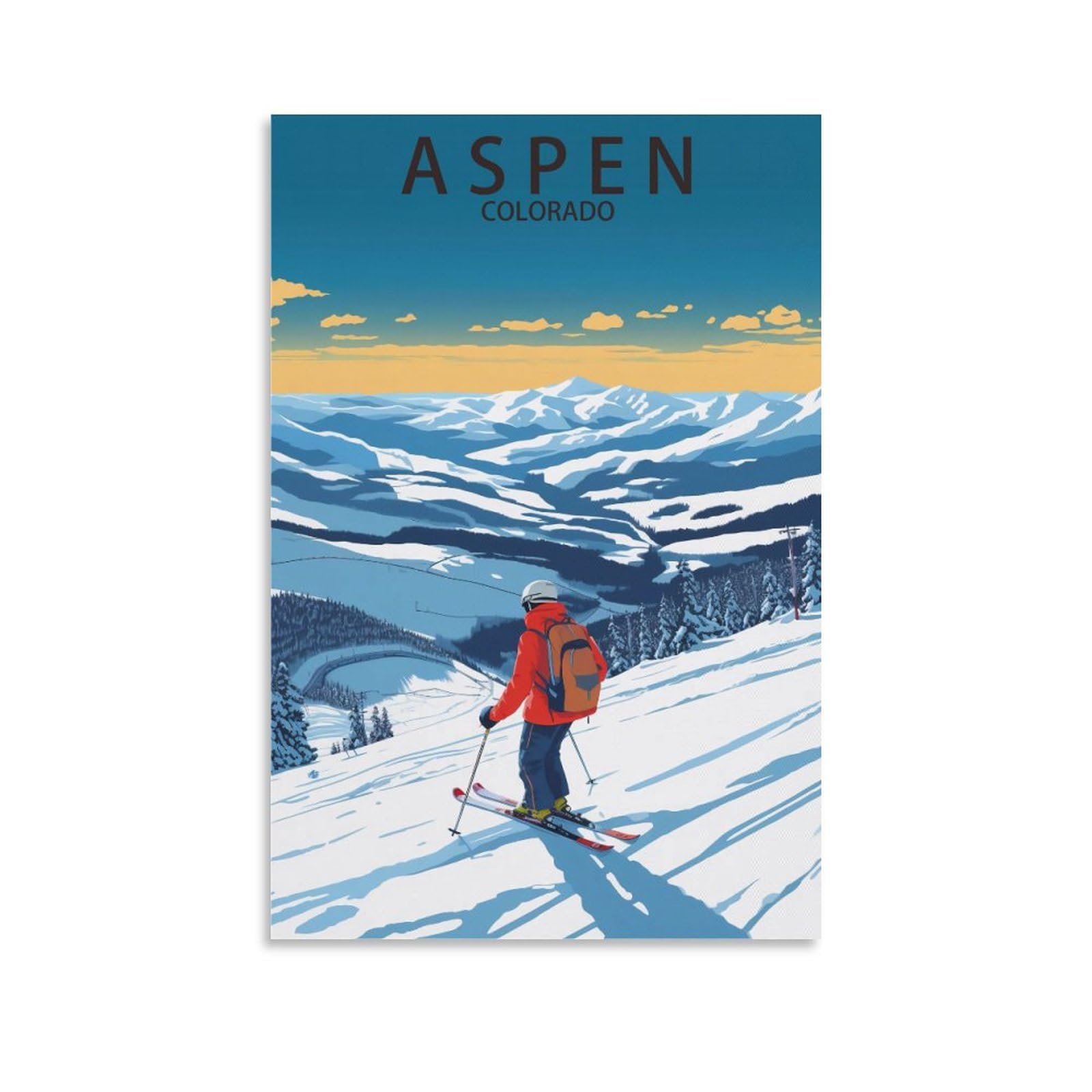 Orbana Unframe-Style Aspen Colorado Vintage Travel Posters Ski 08X12inch(20X30cm) Canvas Print For Living Room, Bedroom, Dorm, Home, Office Wall Decoration