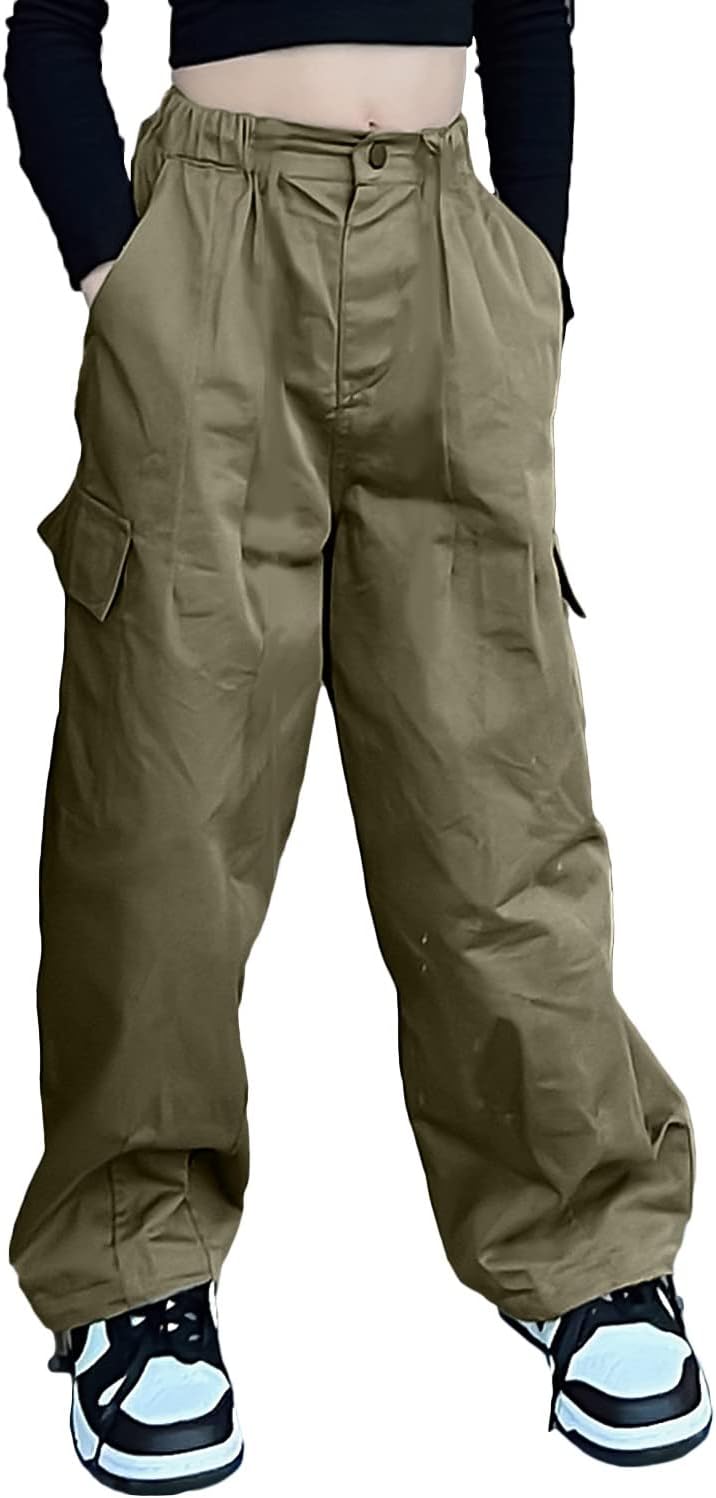 Rolanko Girls Cargo Pants Wide Leg Streetwear Kids Pants with Pockets Trendy Jogger Trousers 4-14 Years - Image 2