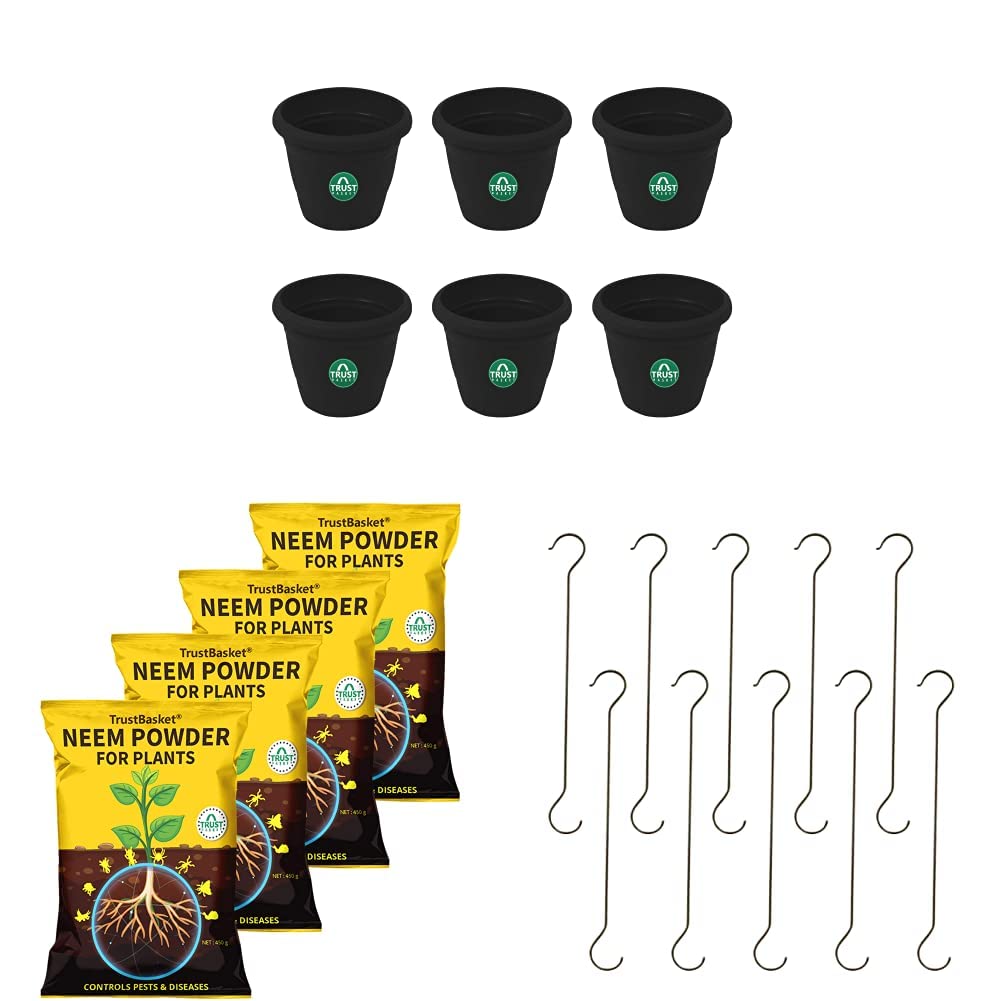 See full amazon price history chart for TrustBasket Plastic Pot, Black, 12 Inch, Set of 6 Neem Cake Powder Organic Fertilizer and Pest Repellent for Plants (450 GMS) - Set of 4 Hanging Pot Extension Hook - Set of 10 TrustBasket Plastic Pot, Black, 12 Inch, Set of 6 Neem Cake Powder Organic Fertilizer and Pest Repellent for Plants (450 GMS) - Set of 4 Hanging Pot Extension Hook - Set of 10 (B0BC26CXJ3) Amazon Price History, Amazon Price Tracker