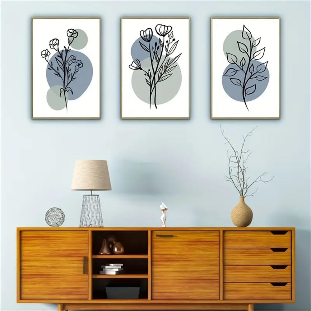 WBYZAC Wall Pictures-Nordic Leaf And Flower Line Poster Canvas Printing, Abstract Geometric Flower and Leaf Painting Bedroom Kitchen Home Decoration-40 * 50cm*3PCS (No Frame)