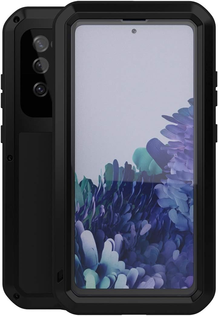 LOVE MEI Military Rugged Case for Samsung Galaxy S20 FE 5G, with Tempered Glass Screen Protector, Shockproof Dustproof Scratch Proof Hybrid Metal and Silicone Gel Heavy Duty Full Body Cover Black
