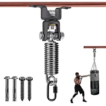 BeneLabel Heavy Bag Ceiling Mount with Spring & Chains 360 Rotation Punching Bag Ceiling Hanger with Bearings Boxing Bags Holder Hardware with 2 Wood Screws and 2 Expansion Screws