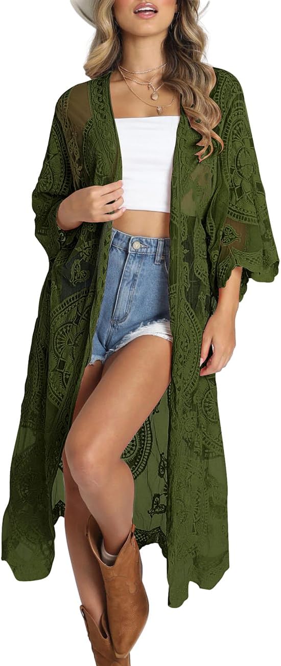 Bsubseach Women Mesh Cardigan Bikini Beach Kimono Open Front Swimsuit Cover Ups Swimwear