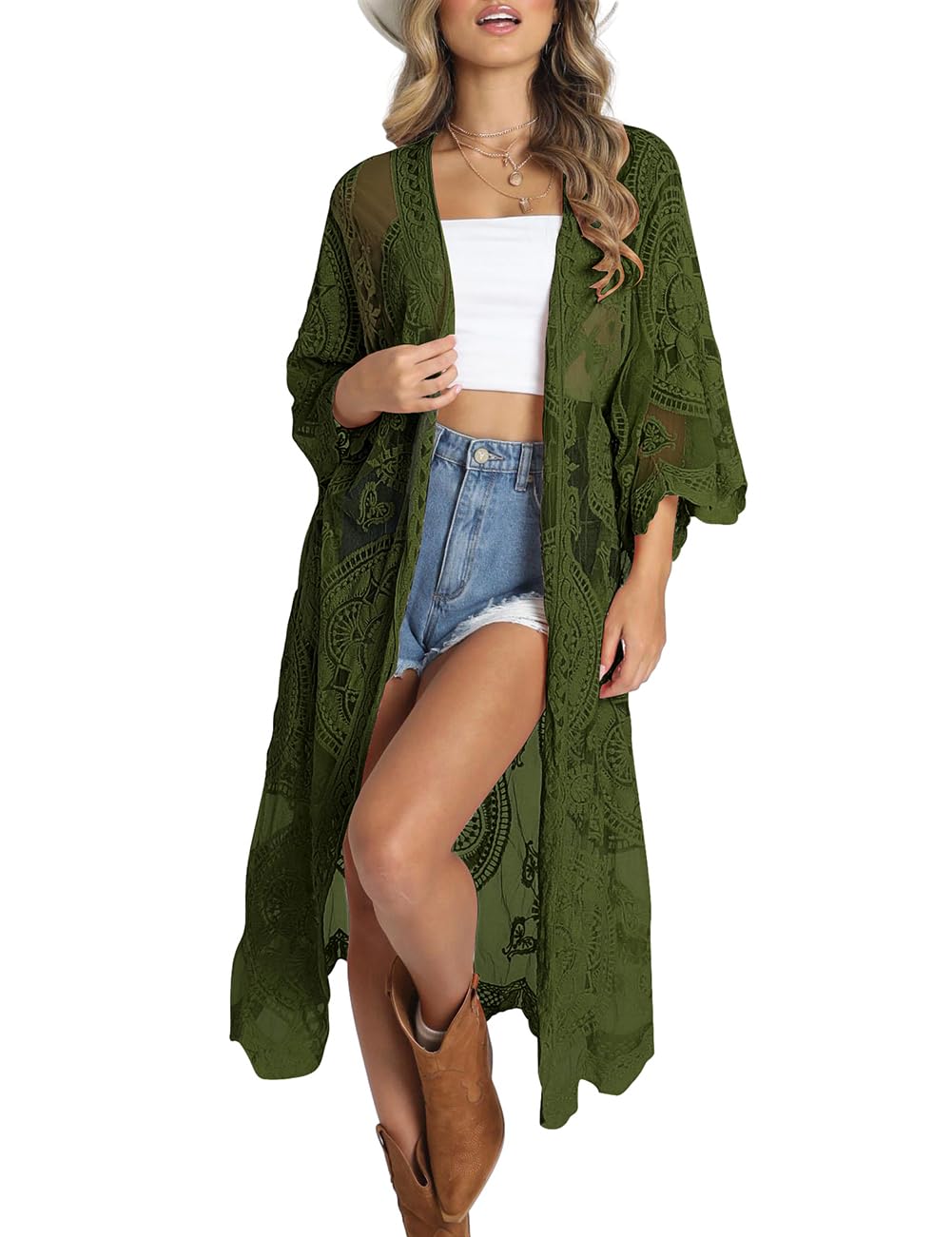 Bsubseach Women Mesh Cardigan Bikini Beach Kimono Open Front Swimsuit Cover Ups Swimwear