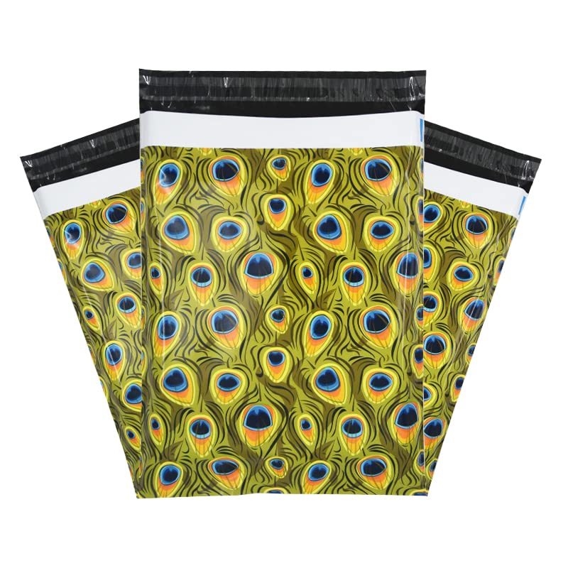 50x Designer Poly Mailer Bag Mailing Postal Bags Gifts Shipping Wrapping Design Pattern Envelope for Mail(Peacock)