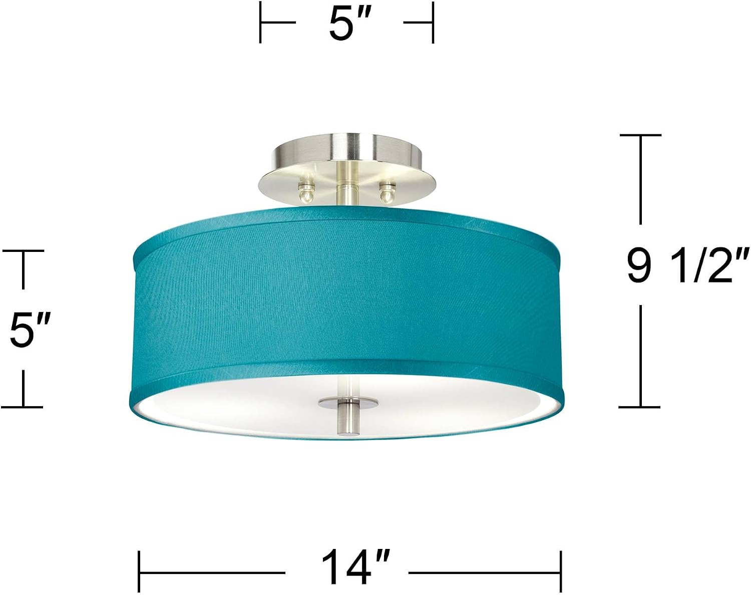 Possini Euro Design Grand Modern Ceiling Light Semi Flush-Mount Fixture 14" Wide Brushed Nickel Teal Blue Faux Silk Drum Shade for Bedroom Kitchen Living Room Hallway Dining Bathroom Schoolhouse