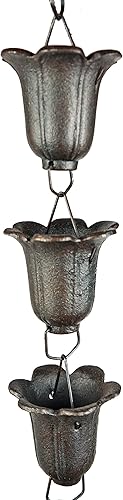 Miniatura 3 de NACH JS-RNC004 - Cadena de lluvia de tulipanes de hierro fundido resistente, cadenas de lluvia decorativas para canalón, bajante, drenaje exterior,