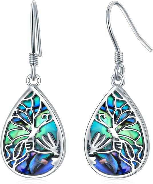 VONALA Sterling Silver Filigree / Butterfly Abalone Earrings for Women Abalone Dangle Drop Earring Abalone Jewelry Gift for Teens Girls Daughter Mom Birthday