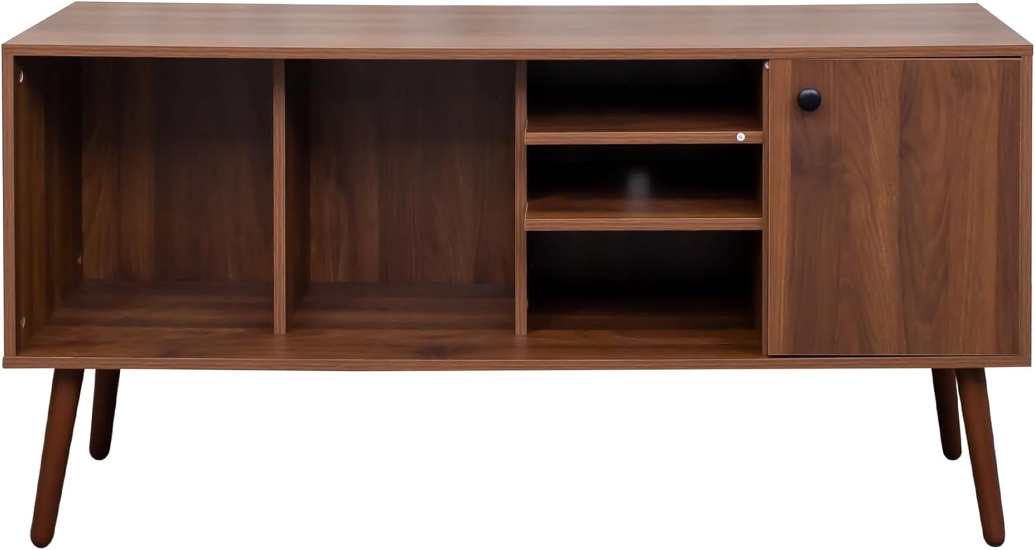 53.15" Modern TV Stand with Storage Cabinet & 3 Adjustable Shelves, Solid Wood Frame Entertainment Center for Living Room, Bedroom or Home Theater - Space-Saving Design & Easy Assembly image 3 of 9 B0F1KK3JLP