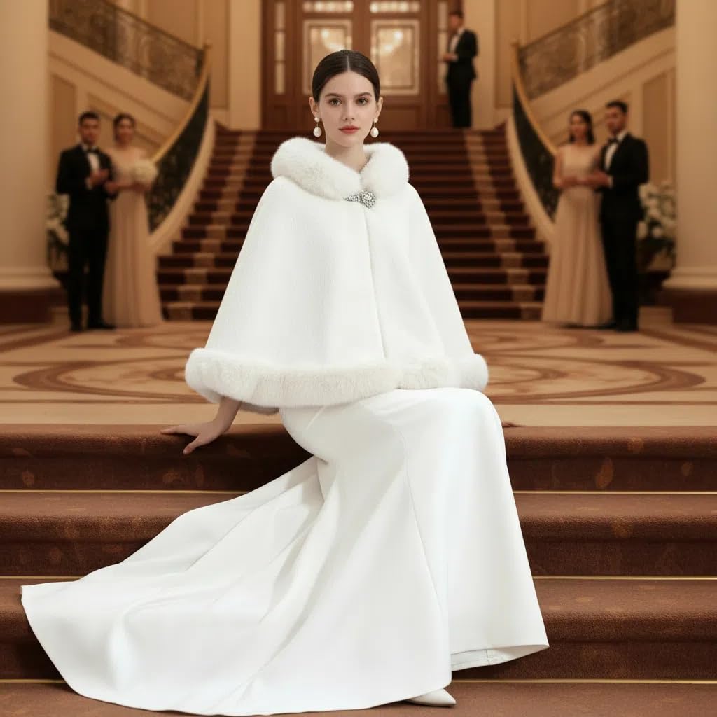 Chale Femme Cape En Maille Cardigan Vintage Pour Femme Poncho Châle Élégant En Fausse Fourrure Veste D'Hiver Grande Taille Étole Pour La Mariée Et Les Demoiselles D'Honneur Boléro