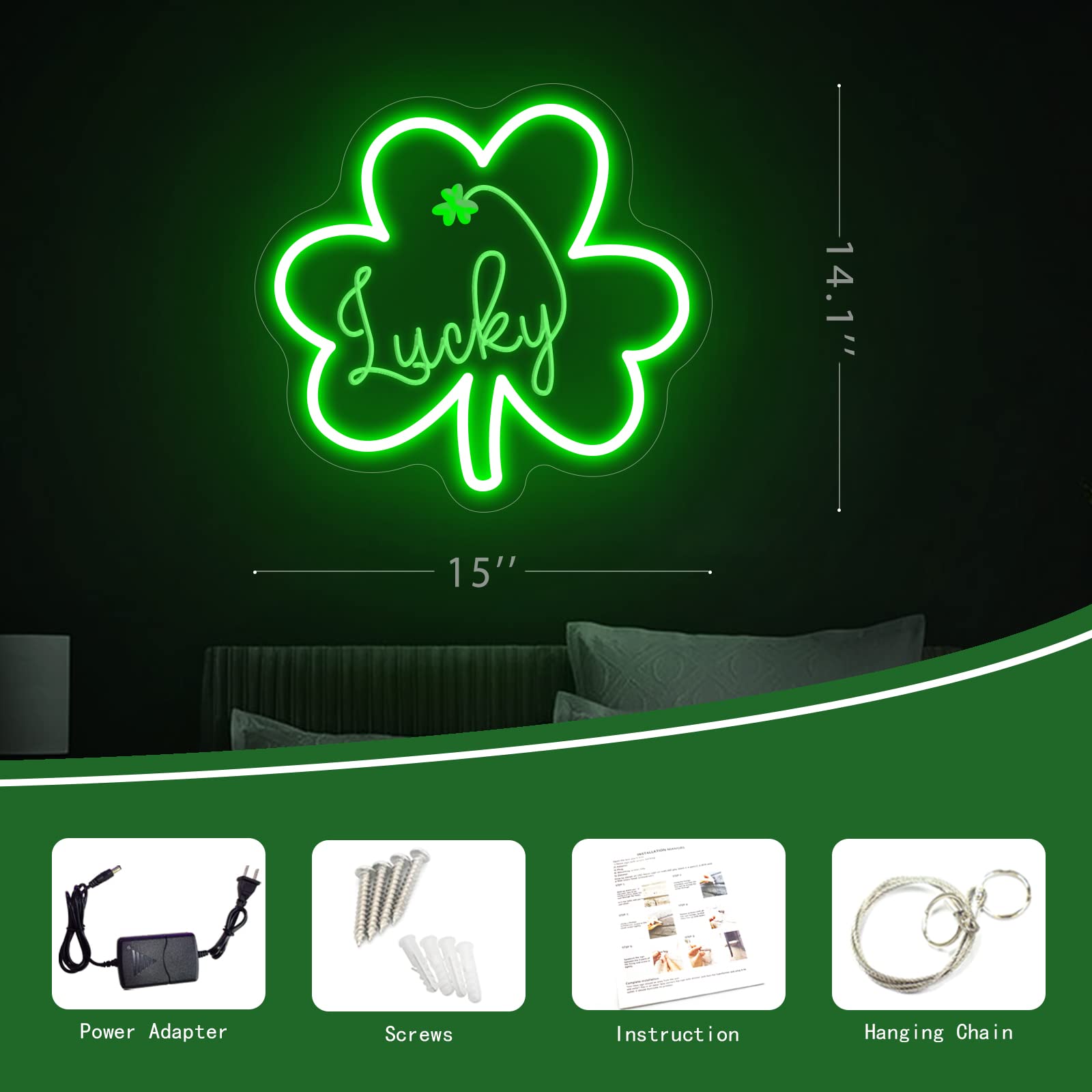 St. Patrick's Day Neon Sign | LED Gnome Shamrock Decor | 11.8x9.1 Inch USB Powered