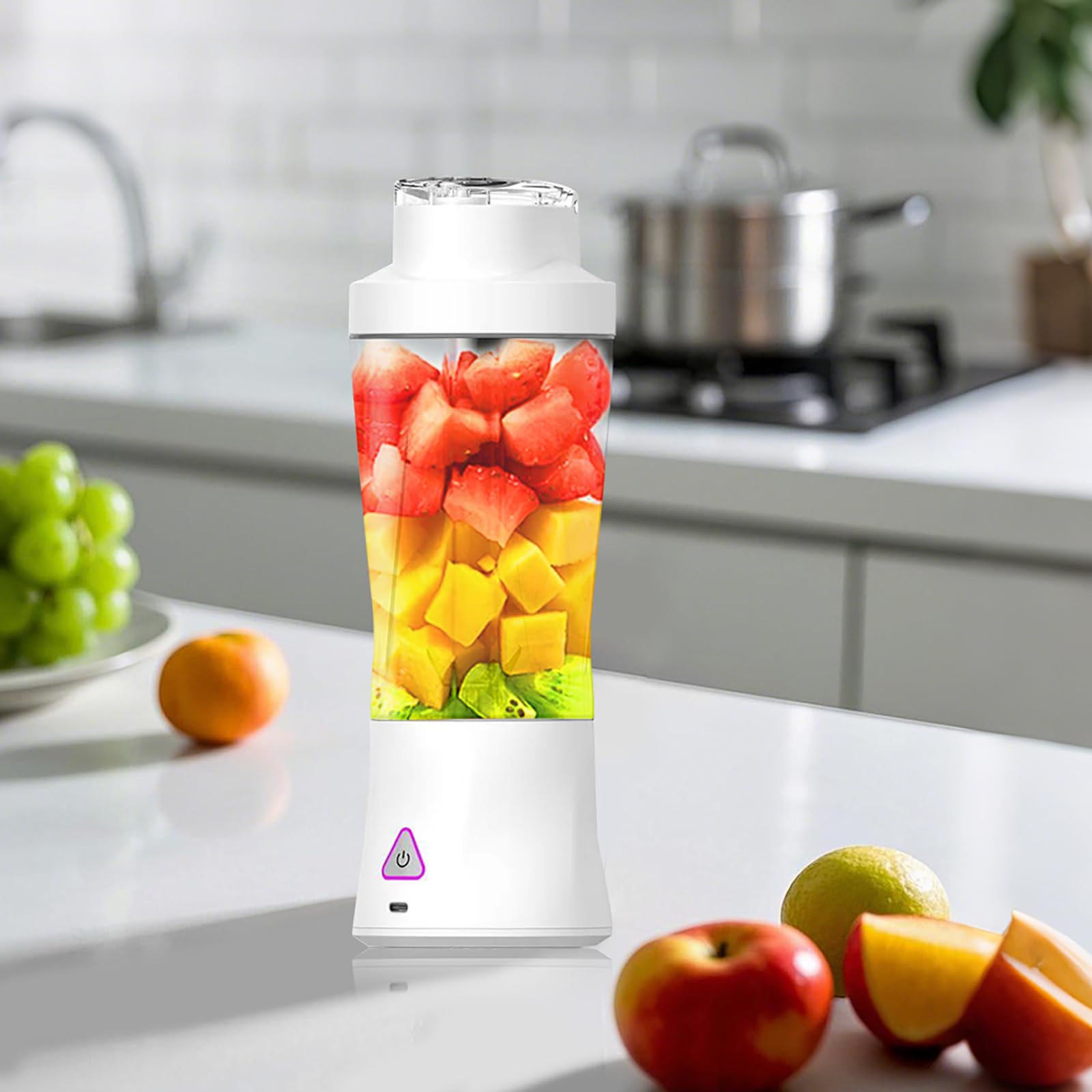 Mixeur portable 700 ml, mini mixeur à emporter, batterie de 6000 mAh, mixeur portable pour piler la glace et les fruits, couvercle anti-fuite, extracteur de jus sans BPA, blanc
