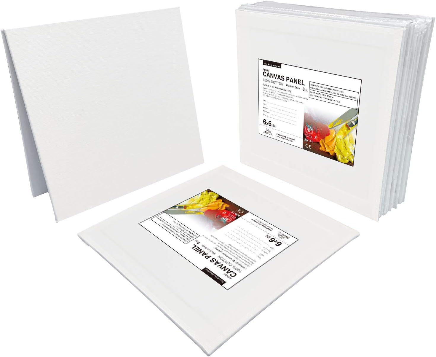 PHOENIX Small Painting Canvas Panels 6x6 Inch, 12 Value Pack - 8 Oz Triple Primed 100% Cotton Acid Free Square Canvas Boards for Painting, White Blank Flat Canvas Boards for Acrylic, Oil Paints - Image 5