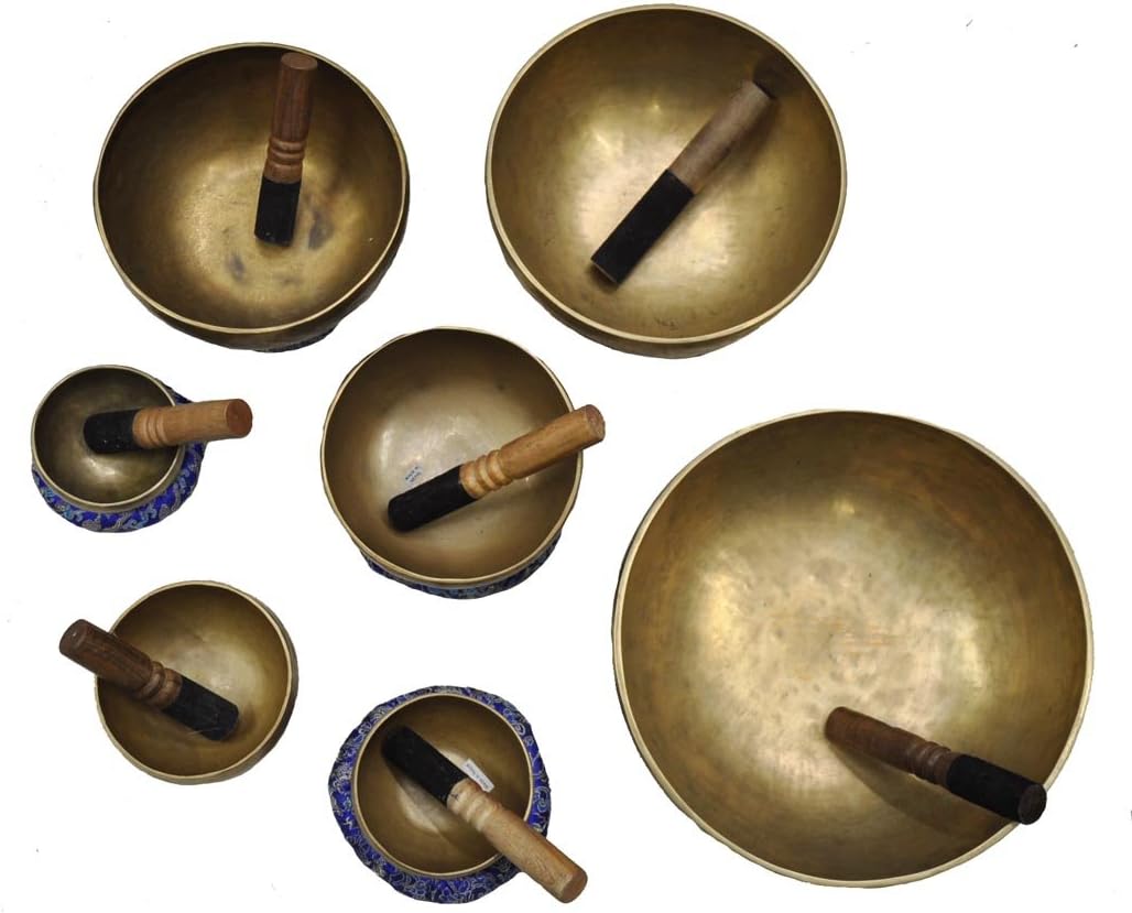 Singing Bowls/ Set of 7/ Tibetan Multi-layered Harmonics Meditation Tool, Chakra Balancing Singing Bowl Set