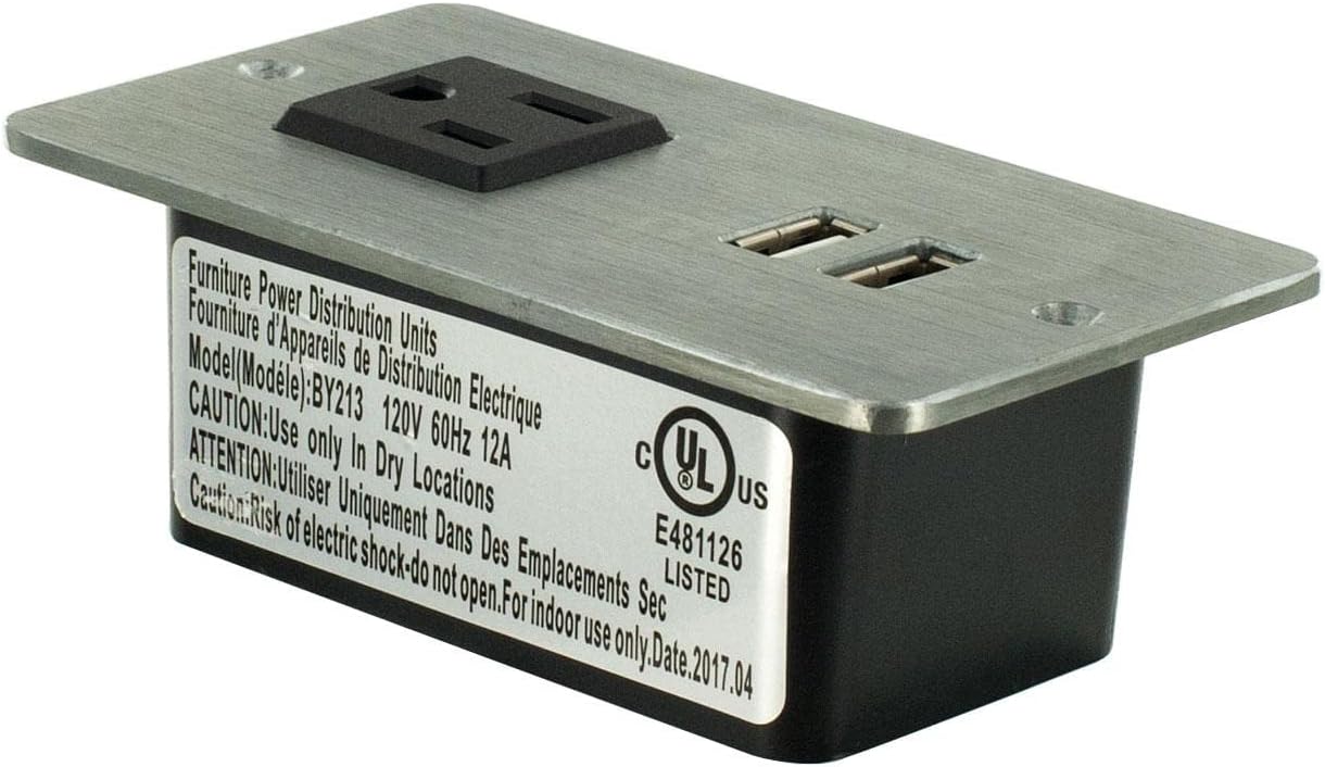 4-7/8" Long x 1-13/16" Wide Black in-Desk Power Center with 2 Outlets, 2 USB Ports