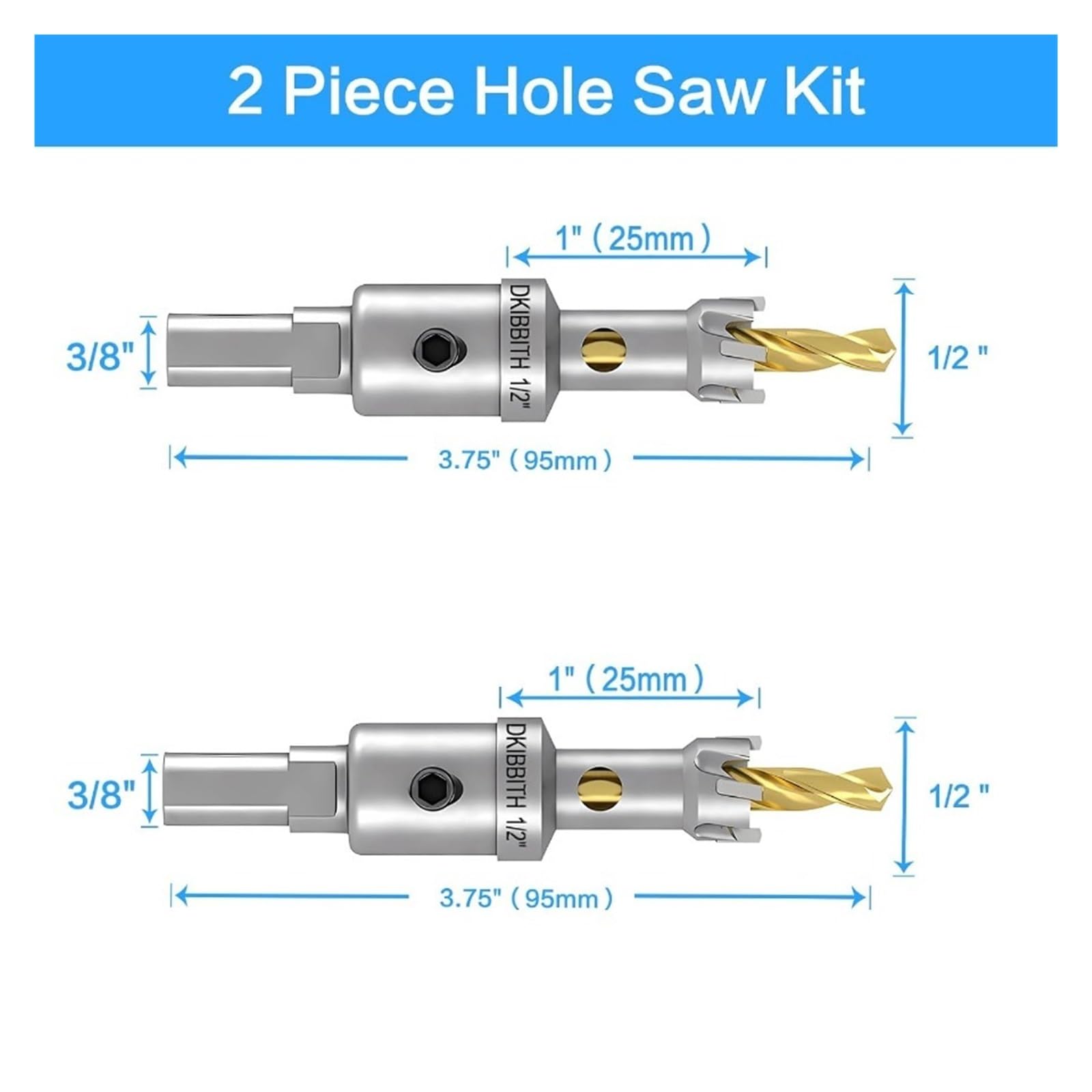 Juego De 2 Brocas De Corona TCT (1 Y 2 Unidades) De 12 Mm De Alta Resistencia Con Punta De Carburo De Tungsteno For Acero Inoxidable, Cobre Dulce Y Hierro.