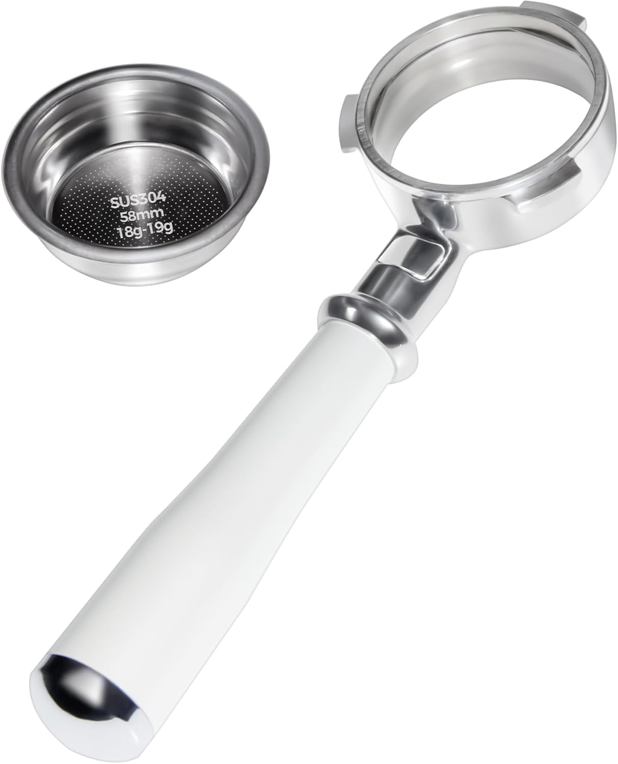 Tuni 58mm Bottomless Portafilter Fits E2 Espresso Machine, 3 Ears Espresso Portafilter with 18g Filter Basket, Stainless Steel