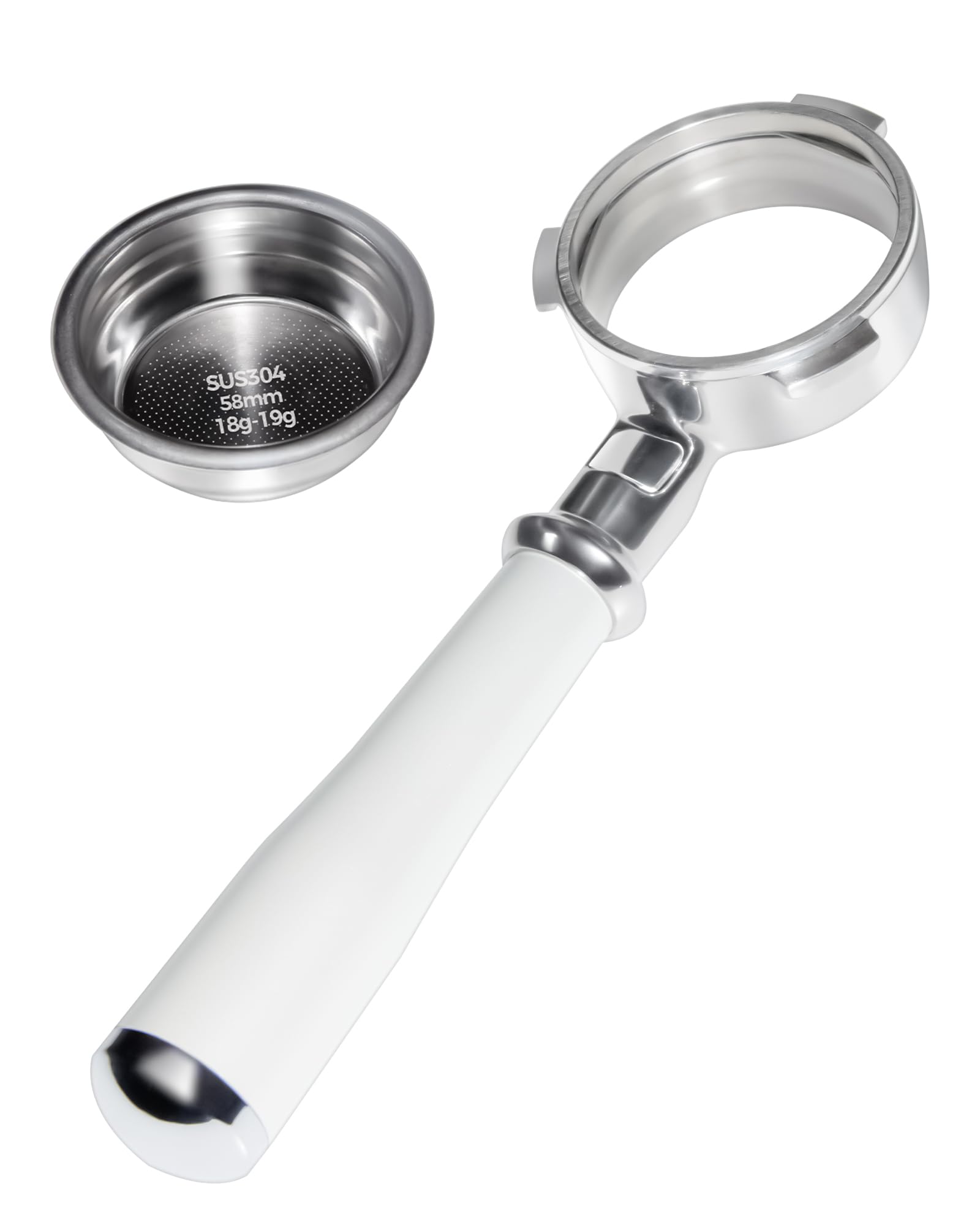 Tuni 58mm Bottomless Portafilter Fits E2 Espresso Machine 3 Ears Espresso Portafilter with 18g Filter Basket Stainless Steel