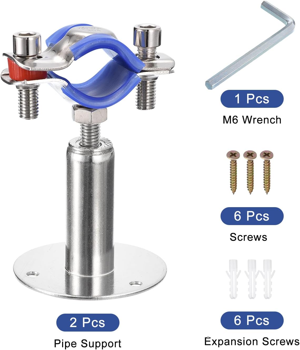 uxcell 2Pcs Stainless Steel Pipe Supports Wall Mount Ceiling Mount Pipe Bracket Adjustable Clamp Pipe Strap Fit for Dia 25-27mm Pipe Tube