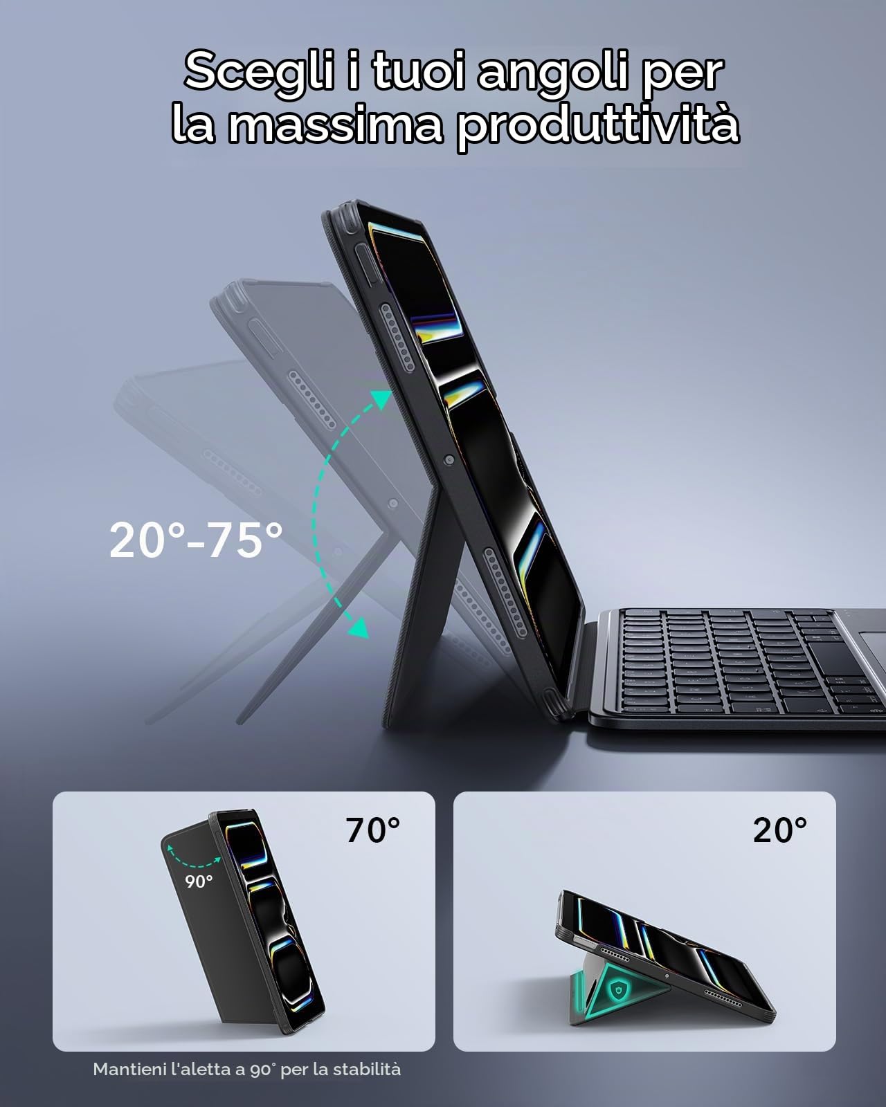 ESR per iPad Pro 11" (M5/M4) Custodia con Tastiera, Supporto Multi-angolo | Tastiera magnetica rimovibile, verticale e orizzontale, grande trackpad, tasti retroilluminati, DEU QWERTZ, Grigio Scuro