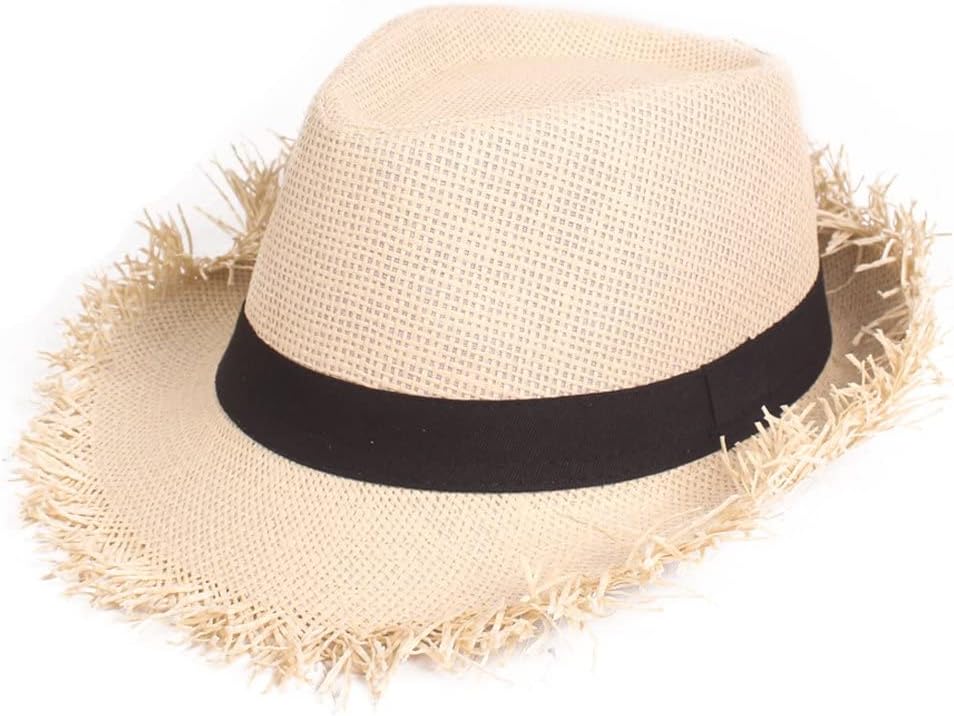 Sun Hat Men's Summer Sun Jazz Hat Solid Color Wide Brim Breathable Straw Hat Beach Outdoor Travel Cap Jazz Hat