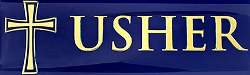 Miniatura 7 de Insignia magnética de metal esmaltado dorado y azul para voluntarios de iglesia o ancianos, 3 pulgadas (paquete de 6, Usher)