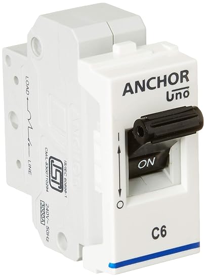 Anchor by Panasonic 65980 UNO Mini Penta Modular 6 Ampere Single Pole C Curve MCB, (Pack of 2)