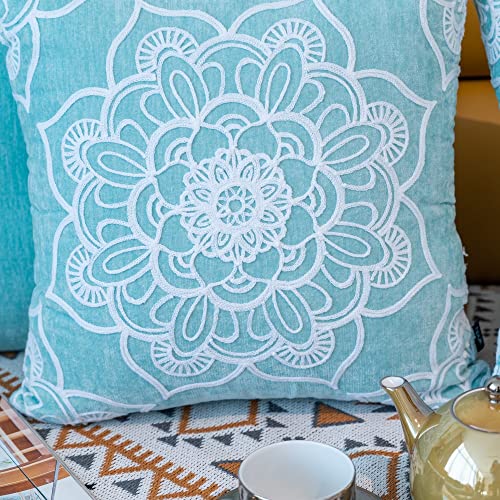 Hpuk Set Of 4 Decorative Throw Pillow Covers Mandala Print 2 Cushion Cover For Living Room Sofa Couch, 18X18 Inch, Aqua Blue #TOP2