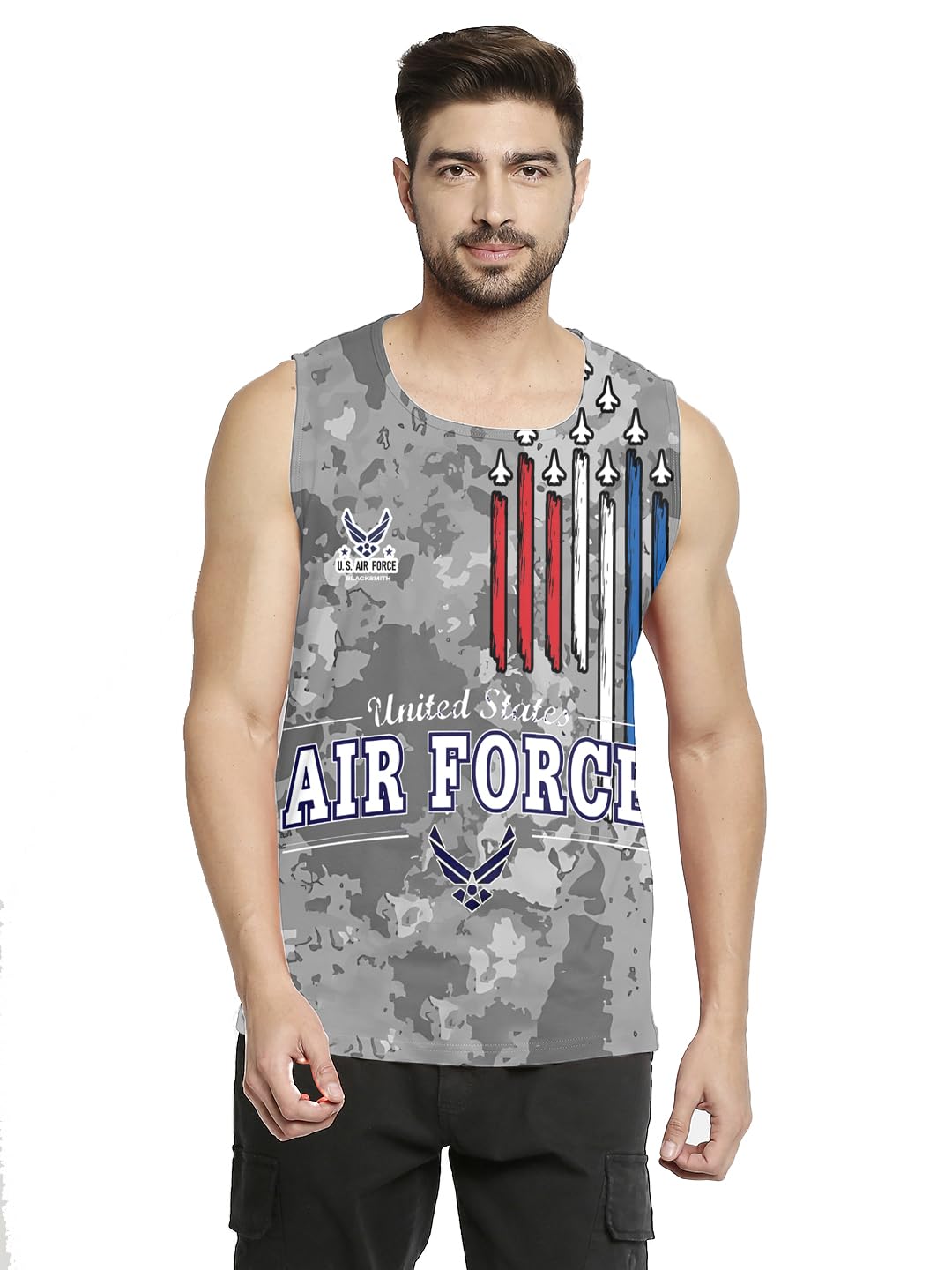 BLACKSMITH U.S. Air Force Printed Sleeeveless Sando Tank top Gym & Street wear for Men-picture-29