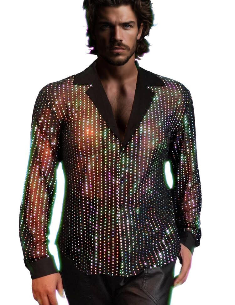 Amazon.com: AIBEIX Mens Mesh Sequins See Through 70s Disco Long