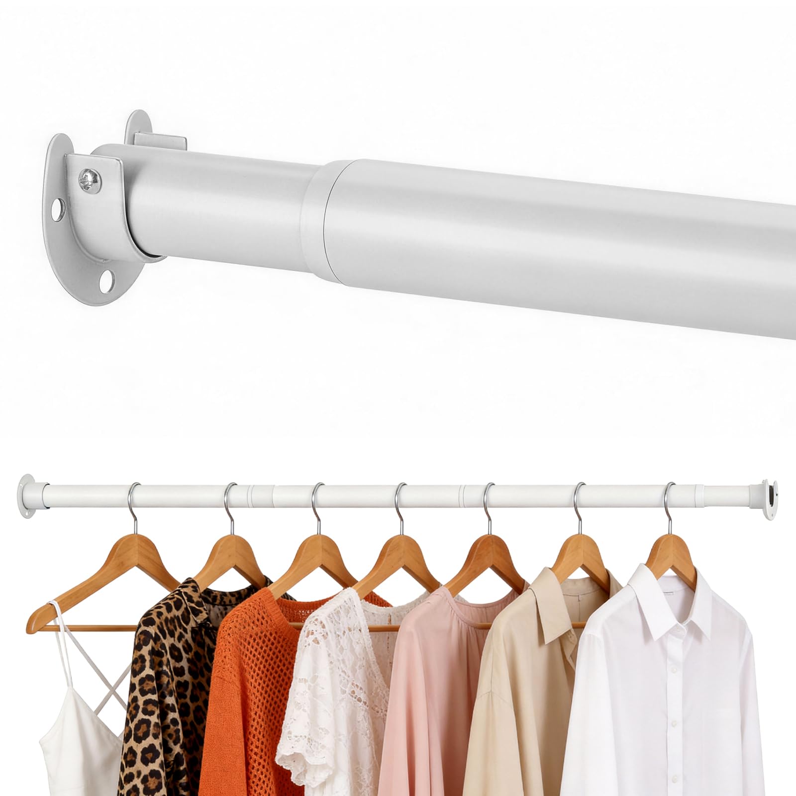 Hahorpa Extendable Clothes Rail, 77–177 cm Adjustable Wardrobe Rails and Fittings, 32mm Heavy Duty Wardrobe Pole, Metal Telescopic Hanging Rail, Clothes Pole for Closet Laundry Bathroom RV (White)