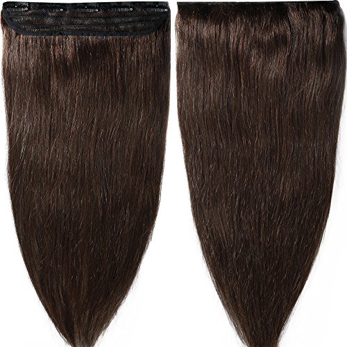 Clip in Hair Extensions Human Hair One Piece 5 clips 100% Remy Human Hair Straight Soft Extensions (16"-80g,#02 Dark Brown)