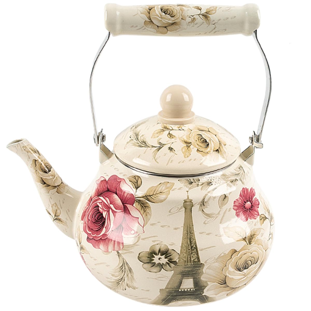 Kichvoe Bollitore Smaltato Manico in Ceramica, Brocca D’acqua Domestica Capiente 2.0l, Teiera da Cucina Resistente al Calore per Preparazione Tè e Acqua Bollente